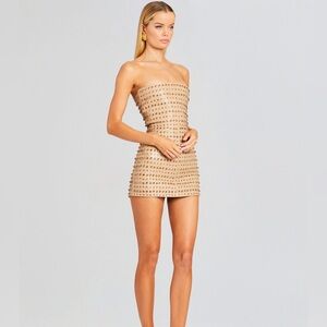 RETROFETE Rhya Embellished Leather Dress Beige Bronze Nude Tan S